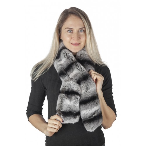 Sciarpa Invernale Donna In Vera Pelliccia Di Coniglio - Modello A Tubo (Snood) Lavorata A Maglia
